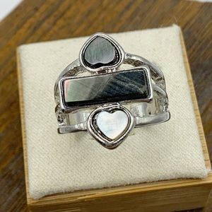 Abalone double heart ring silver tone NEW sz 8